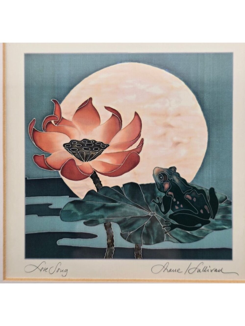 Love Song By Sybil Shane Studio Framed Contemporary Art Print Frog & Lotus 9"x9"